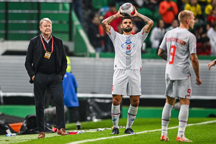 Åge Hareide sést hér á hliðarlínunni með íslenska landsliðinu.