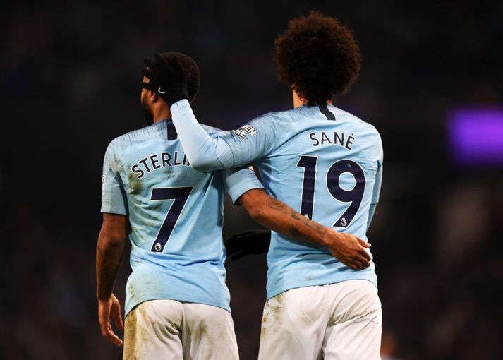Leroy Sane skoraði sigurmarkið gegn Liverpool eftir stoðsendingu Raheem Sterling