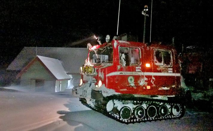 Snjóbíll Landsbjargar í Hvanngili við leit um síðustu helgi.