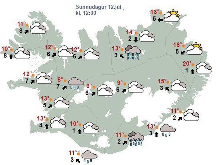 Veðrið á hádegi í dag.