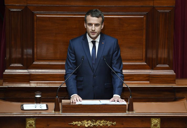 Emmanuel Macron Frakklandsforseti, eða Júpíter eins og hann er gjarnan kallaður í frönskum fjölmiðlum, hélt ræðu í Versölum í gær.