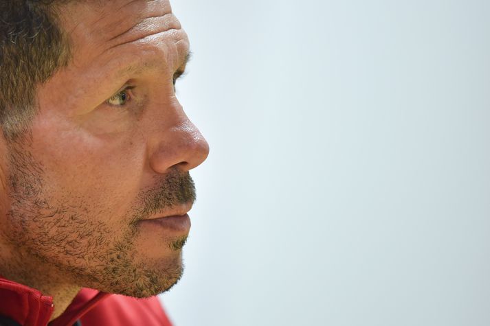 Simeone á blaðamannafundi fyrir leikinn annað kvöld.