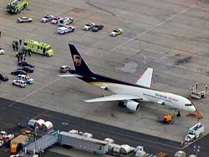 Frá alþjóðaflugvellinum í Newark í New Jersey.