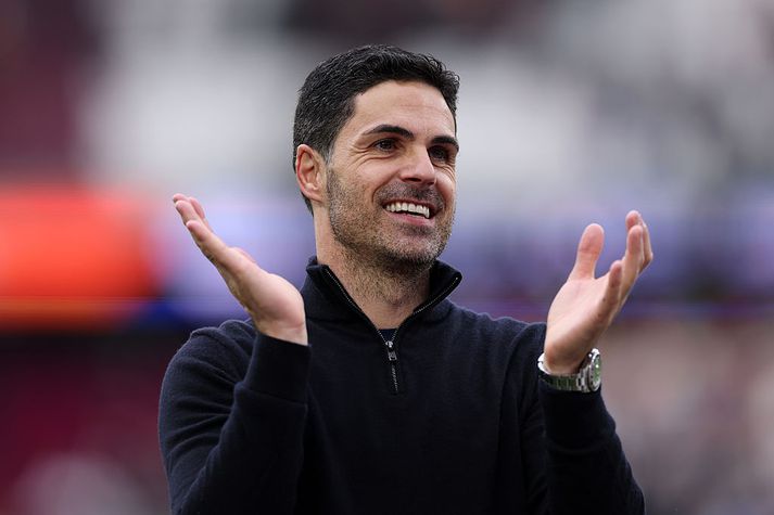 Mikel Arteta er bara tveimur sigrum frá því að skila Arsenal Englandsmeistaratitli, og auk þess kominn með liðið í úrslitaleik Meistaradeildar Evrópu.