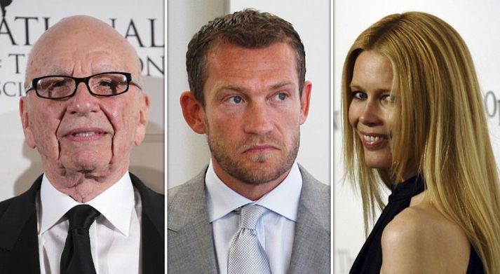 Ástralski fjölmiðlamógúllinn Rupert Murdoch, Björgólfur Thor Björgólfsson og Claudia Schiffer.