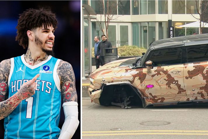 Breytt Hummer bifreið LaMelo Ball er illa farin eftir slysið. 