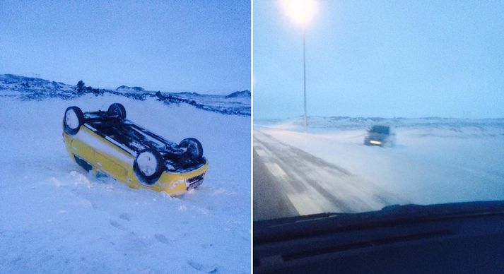 Myndir frá Reykjanesbrautinni í dag. Ástandið var nokkuð slæmt í morgun.