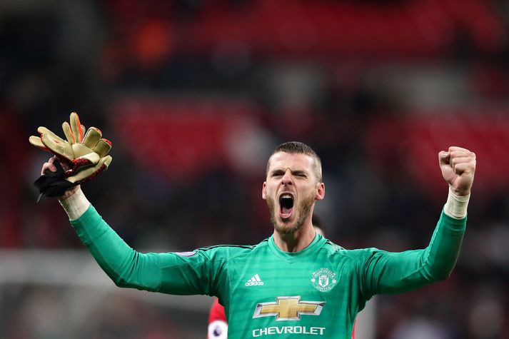 De Gea fagnar sigrinum gegn Tottenham á sunnudag.