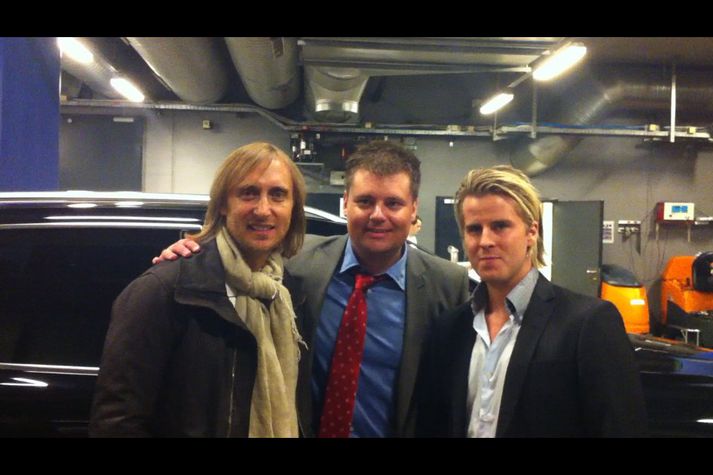 David Guetta, til vinstri, ásamt eigendum Sky Agency, Trond Opsahl og Cristoffer Huse.