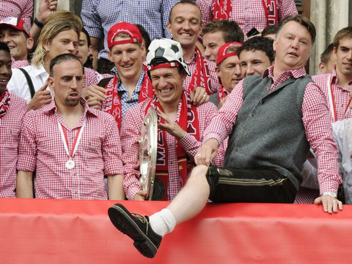 Louis van Gaal fór á kostum á ráðhústorginu.