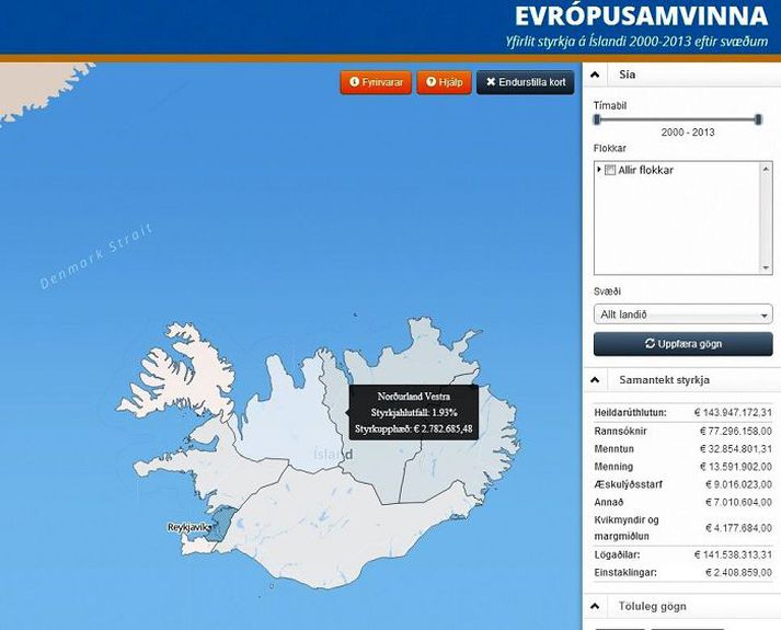 Á gagnvirku korti á upplýsingavefnum evropusamvinna.is er hægt að sjá alla styrki sem úthlutað hefur verið hér á landi undir formerkjum Evrópusamvinnu, sundurliðað eftir landshlutum og sveitarfélögum. Evrópustofa fjármagnaði gerð kortsins.