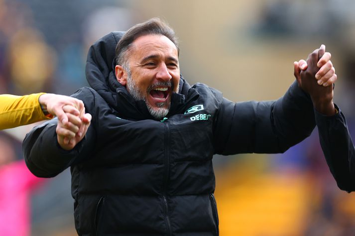 Vitor Pereira, knattspyrnustjóri Wolverhampton Wanderers, fagnar hér sigrinum á Tottenham í gær.