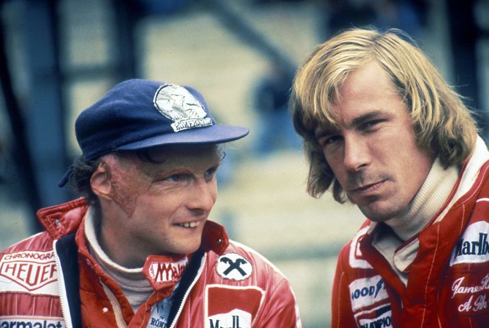 Niki Lauda og James Hunt árið 1976.