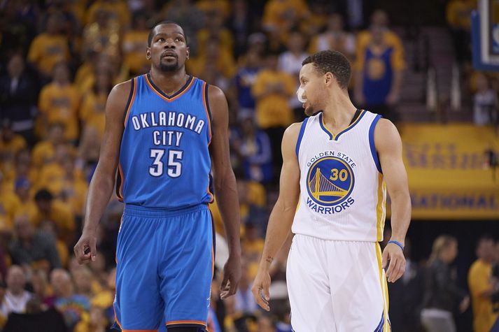 Kevin Durant og Steph Curry, verðandi samherjar hjá Golden State.