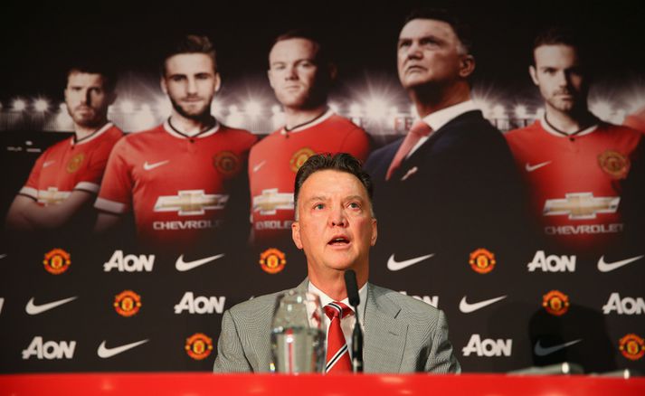 Louis van Gaal á blaðamannafundinum í dag.