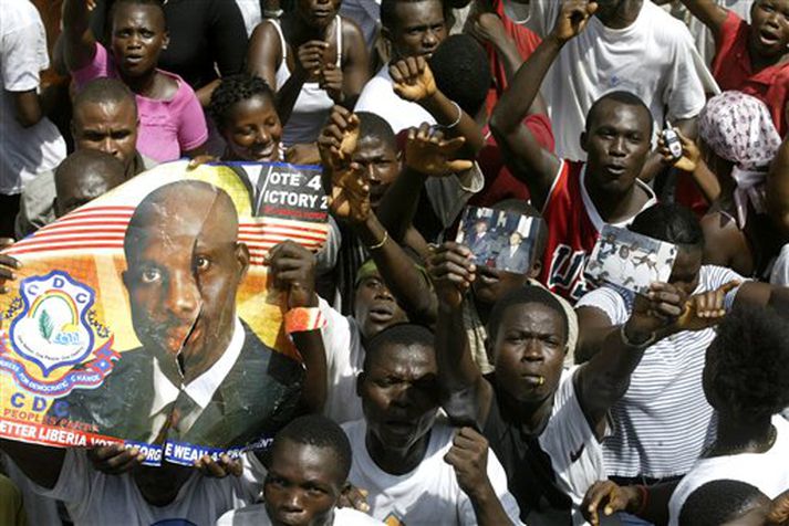 Stuðningsmenn George Weah efndu til mótmæla í Monróvíu, höfuðborg Líberíu.