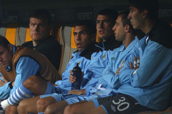 Tevez á varamannabekknum í leiknum umtalaða gegn Bayern München.