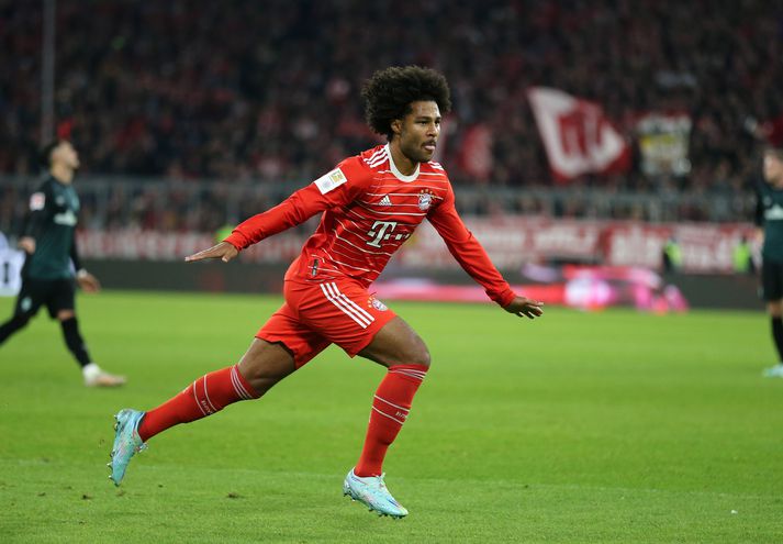 Serge Gnabry skoraði þrennu fyrir Bayern í kvöld.