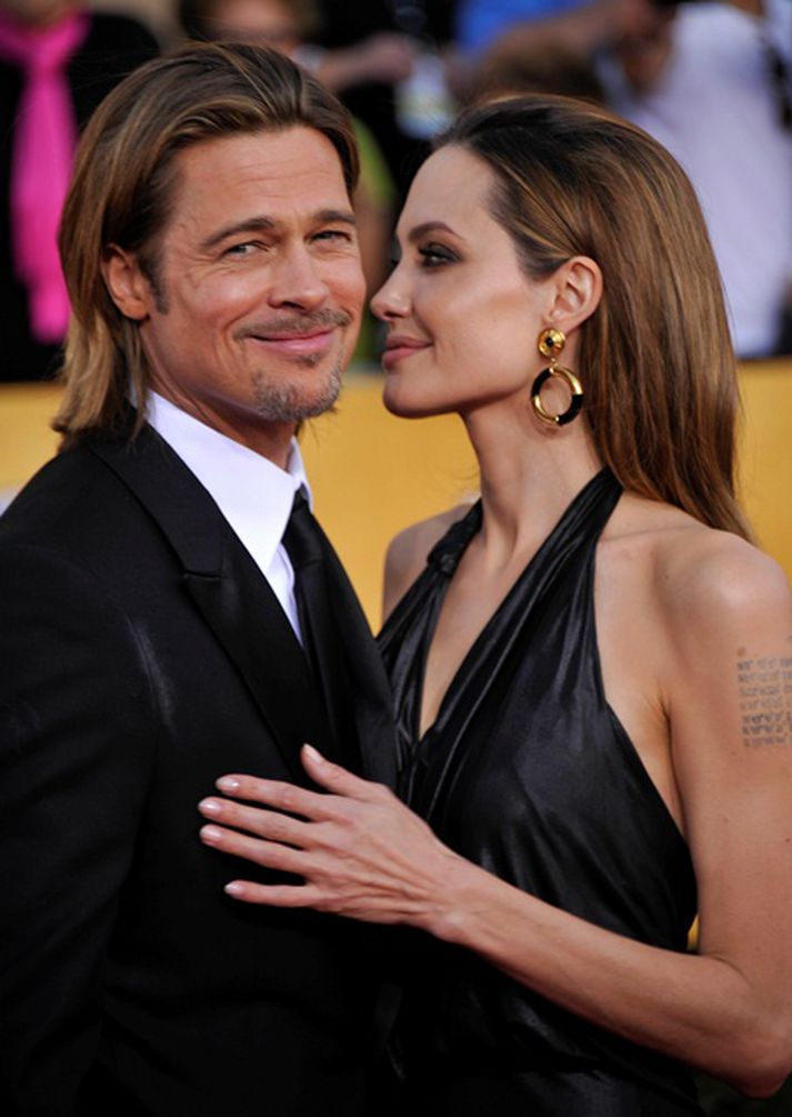 Brad Pitt og Angelina Jolie á góðri stundu.