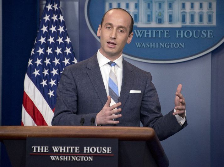 Stephen Miller fer ekki leynt með aðdáun sína á yfirmanni sínum, Donald Trump.