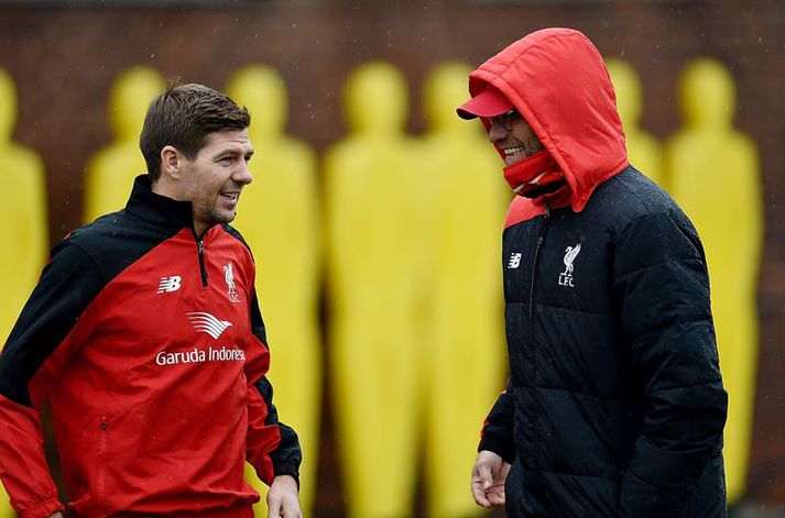 Það fór vel á með þeim Gerrard og Klopp.