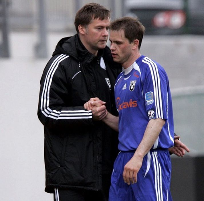 Jónas Grani og Heimir Guðjónsson, þjálfari FH.
