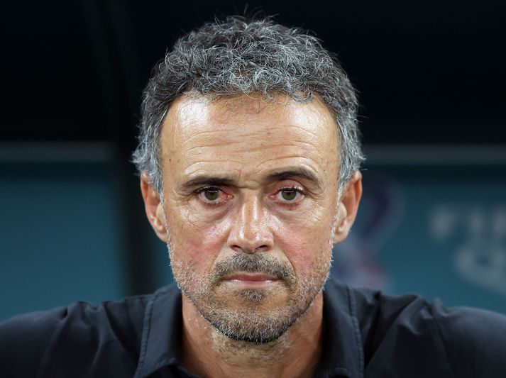 Luis Enrique í sínum síðasta leik með landslið Spánar þar sem liðið datt út á móti Marokkó á HM í Katar 2022.