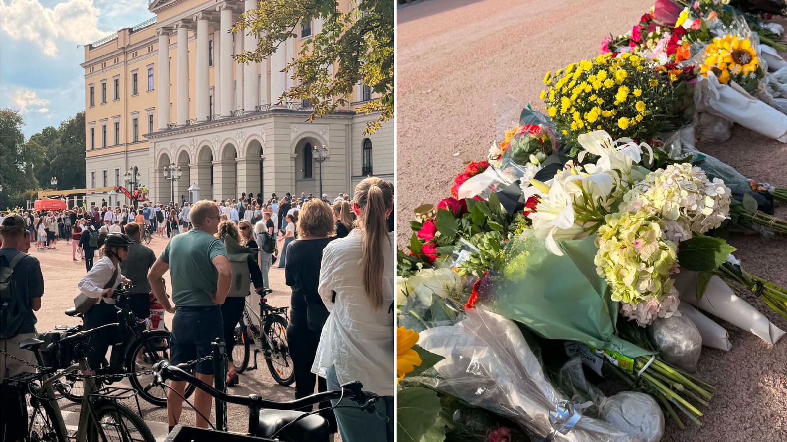Marg­menni fyrir utan höllina og blóm­vendir upp­seldir