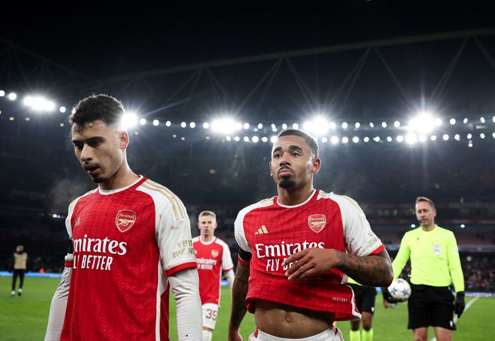 Gabriel Martinelli, Gabriel Jesus og félagar í Arsenal völtuðu yfir Lens á Emirates í gær.