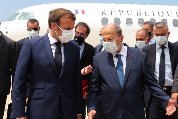 Emmanuel Macron og Michel Aoun, forsetar Frakklands og Líbanon.