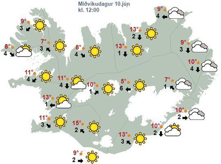 Veðurspáin fyrir hádegið í dag.