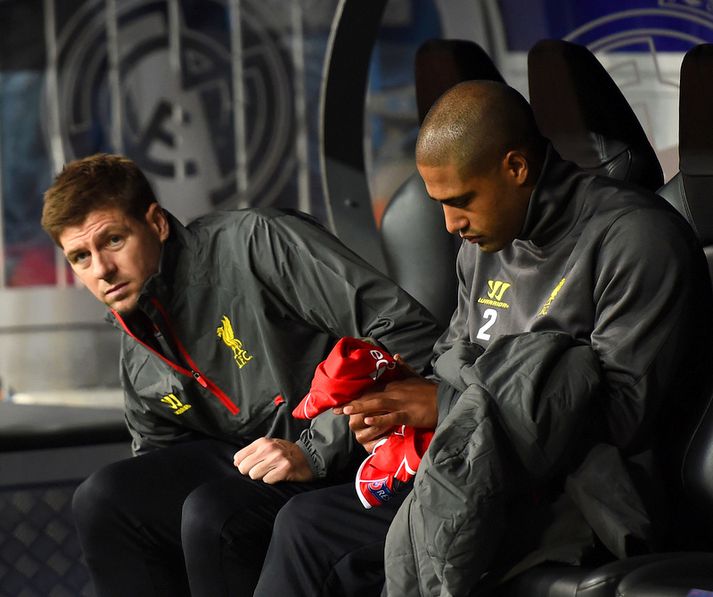 Steven Gerrard á bekknum í umræddum leik gegn Real Madrid.