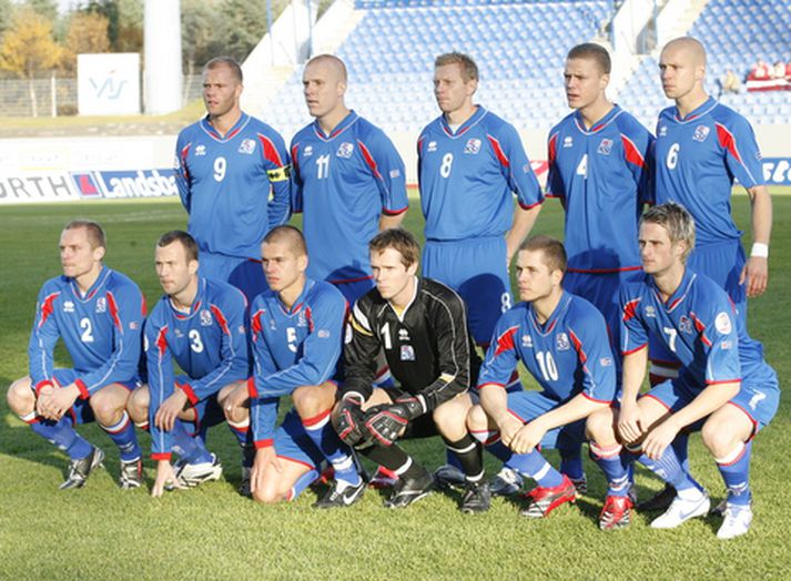 Byrjunarlið íslenska landsliðsins sem mætti Lettum á Laugardalsvelli í síðasta mánuði.