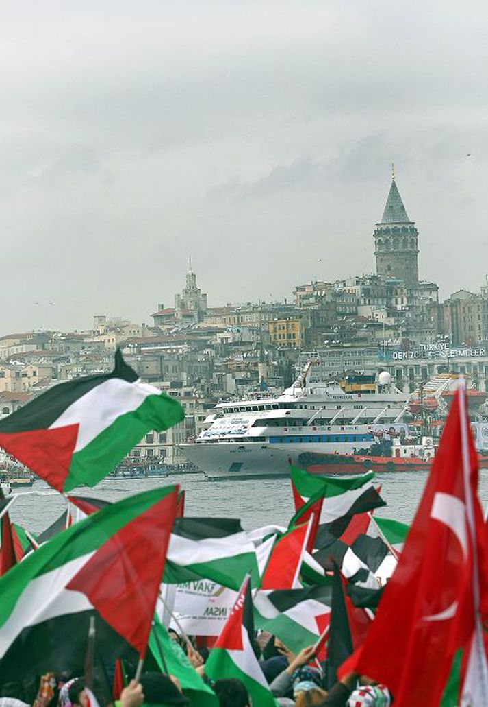 Þúsundir þýskra mótmælenda tóku á móti Mavi Marmara þegar það kom aftur til Tyrklands eftir margra mánaða bið í Ísrael. 