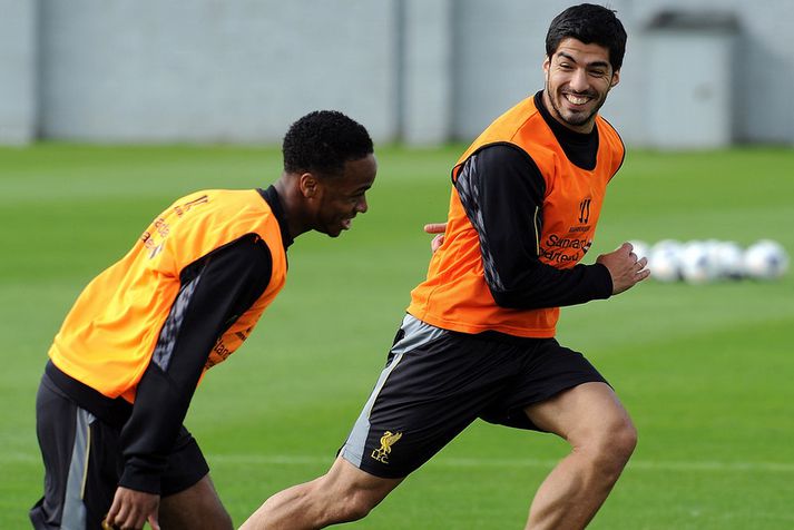 Luis Suarez á æfingu með Liverpool.