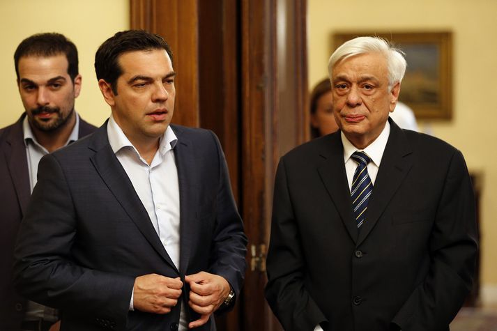 Alexis Tsipras og Euclides Tsakalotos, nýr fjármálaráðherra Grikklands.