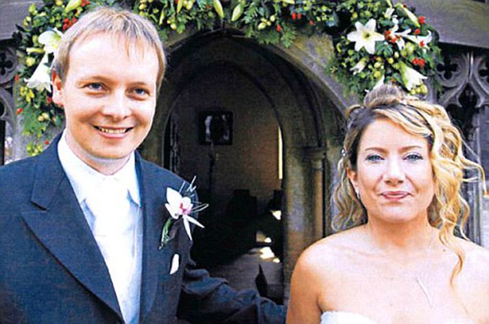 Stephen og Annelise á brúðkaupsdaginn.