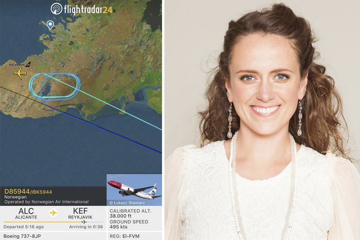 Skjáskot af Flightradar 24 sem sýnir hvernig flugvélin hringsólaði yfir suðvesturlandinu í gærkvöldi.
