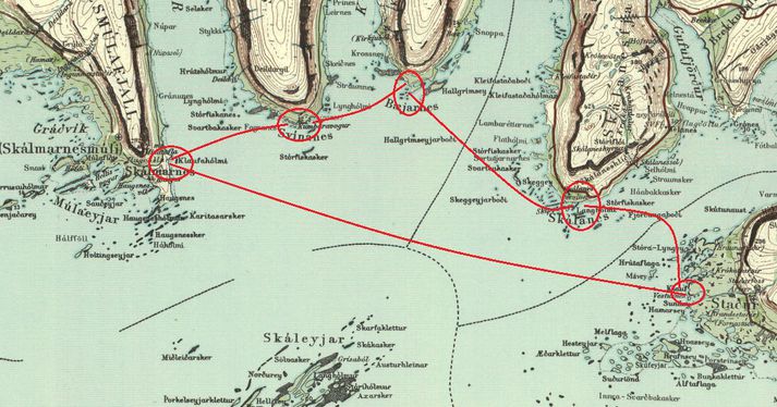 Siglingaleið Bátadaga í ár.