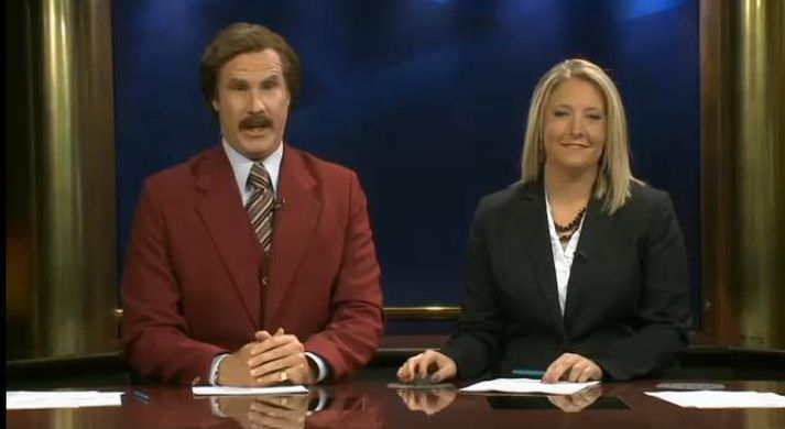 Ron Burgundy og Amber Schatz lesa hér fréttir fyrir KX News.