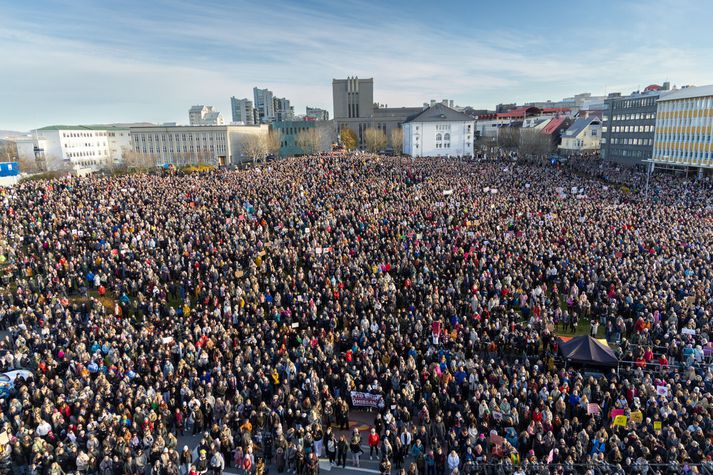 Frá kvennaverkfalli á Arnahóli 2023.