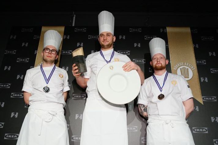 Kokkarnir þrír sem urðu í þremur efstu sætunum. Í öðru sæti, Hafsteinn Ólafsson, Denis Grbic í fyrsta sæti og Ari Þór Gunnarsson í þriðja.