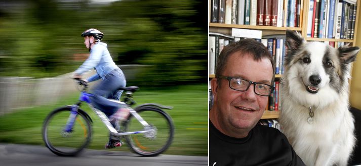 Sigurjón og Garpur voru á morgungöngu, Garpur laus og gjammaði á hjólreiðamann sem hrópaði þá ókvæðisorðum að blaðamanninum.