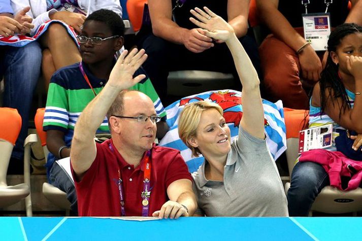 Albert prins af Mónakó og eiginkonan hans, Charlene Wittstock prinsessa á Ólympíuleikunum í London.