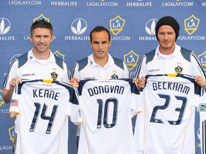 Robbie Keane með þeim Landon Donovan og David Beckham.