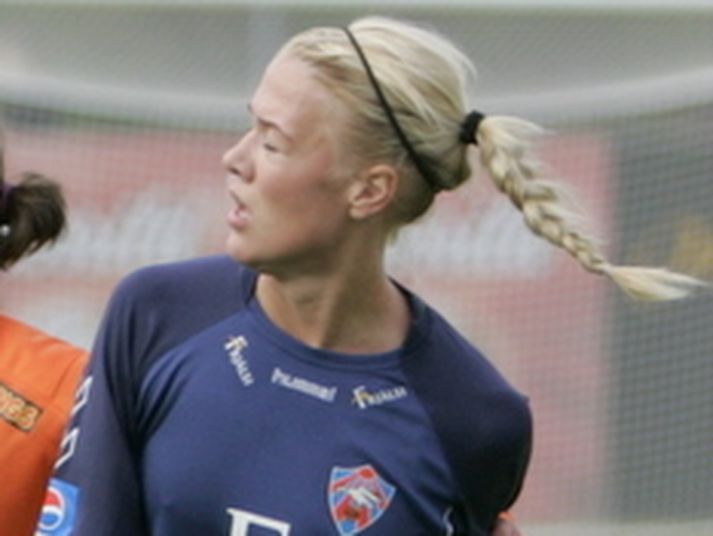 Dagný Brynjarsdóttir skoraði tvö fyrstu mörk Vals á Húsavík í kvöld.