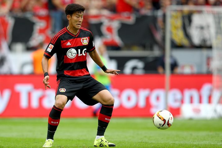 Son Heung-Min í leik með Bayer Leverkusen.