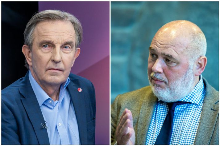 Guðmundur Árni Stefánsson, varaformaður Samfylkingarinnar, (t.v.) lýsti andstöðu við vopnakaup fyrir Úkraínu í útvarpsviðtali. Logi Einarsson, fulltrúi í utanríkismálanefnd, segir kaupin rýmast innan stefnu flokksins.