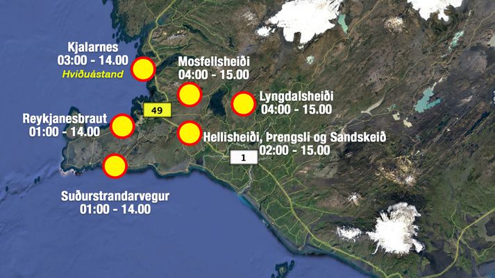 Áætlaðar lokanir á vegum á morgun.