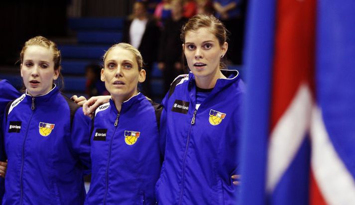 Sólveig Lára Kjærnested, lengst til vinstri, fer ekki með á HM en Dagný Skúladóttir og Stella Sigurðardóttir eru báðar í hópnum.